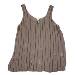 Michael Stars 100% Silk Beaded Tank Top L | Sheer Bronze Nude, Sequins, NWOT
